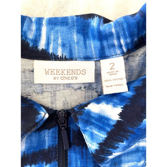 Weekends By Chico's Womens Blue Black Tie Dye Printed Jacket Size 2, US L - Picture 2 of 8